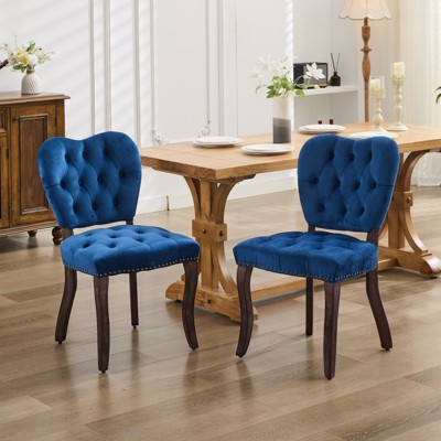 French Vintage Tufted Upholstered Fabric Dining Chair,Set of 2,Beige