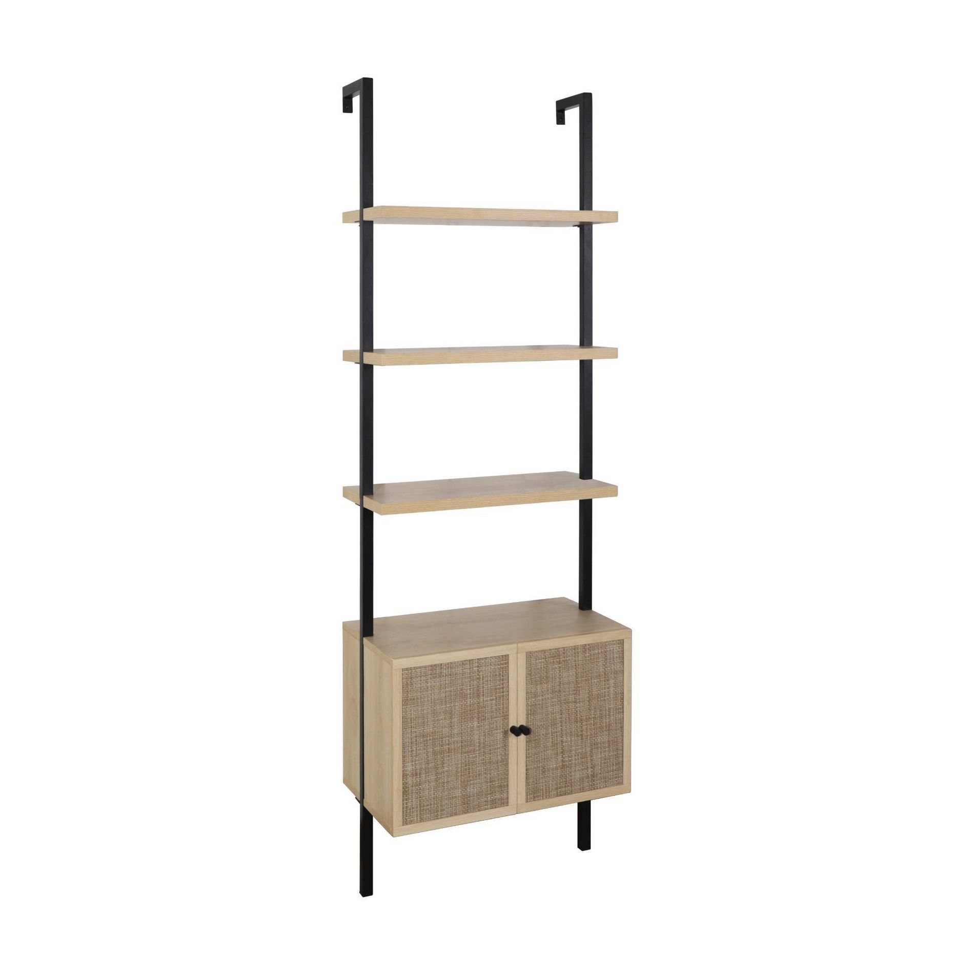 73" 3 Tier Rattan Ladder Bookshelf with Storage - Nathan James