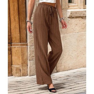 Womens Pants High Waist Wide Leg Lounge Pants with Elastic Waistband and Pockets - 1 of 4