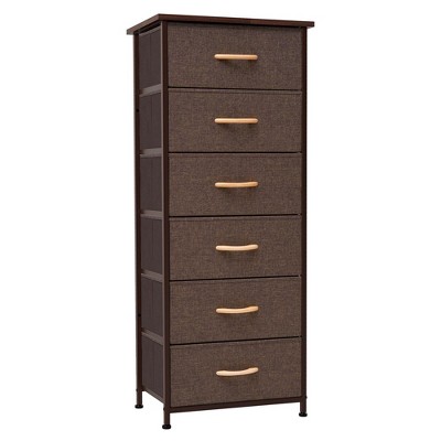 Crestlive Products Vertical Dresser for Bedroom Storage Tower with Sturdy Steel Frame Wood Top Easy Pull Fabric Bins
