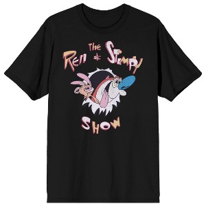 Men's Ren & Stimpy Cartoon Title Black Short Sleeve Graphic Tee Shirt - 1 of 2