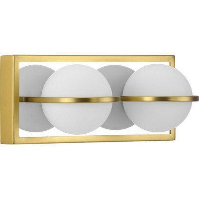 Progress Lighting Pearl 2-Light Satin Brass LED Modern Bath Vanity Light, Opal Glass Shade