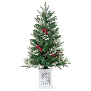 Homhougo 3FT Snow Flocked Fiber Optic Christmas Tree with Light Box Effect, Classic Mini Tree for Indoor Holiday Decor - 1 of 4