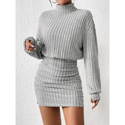 Women's Dress Ribbed Turtleneck Long Sleeve Bodycon Dress