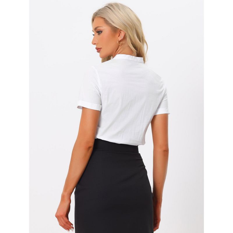 Allegra K Women's Stand Collar Short Sleeve Office Work Shirt Button Down Bodysuits, 3 of 6