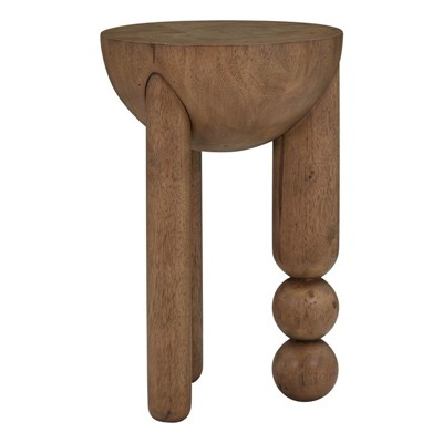 Cognac Brown Round Rubberwood Accent Table