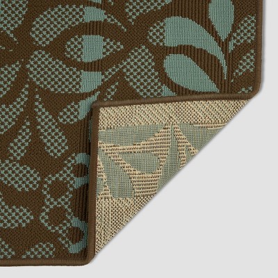 Brown and Blue Floral 5' x 8' Stain-Resistant Outdoor Rug