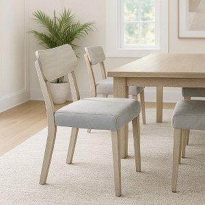 Royal Hampton Dining Chairs, Set of 2, Open Back, Natural Wood Grain, Gray Fabric - 1 of 4