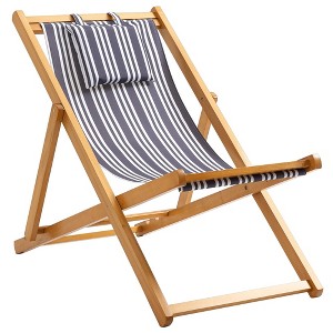 Resenkos Patio Lounge Chair, Reclining Lounger, Folding Beach Chair With Adjustable Backrest for Deck, Beach And Poolside, White, Gray - 1 of 4