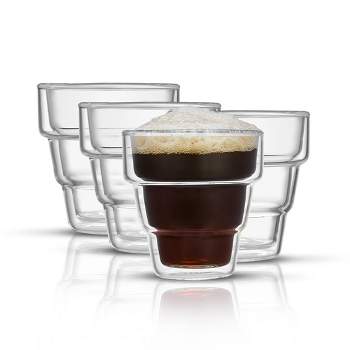 JoyJolt Pila Double Walled Espresso Glasses - Set of 4 Stackable Espresso Glass Cups - 3 oz