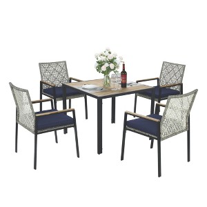 Nicbex 4 PCS Patio Dining Set 1 Square Table&4 Armchairs,Outdoor Furniture Set,Rustic Patio Conversation Set with Umbrella Holes for Garden - 1 of 4