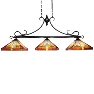 Chloe Lighting CH33359MR47-IL3 Innes Mission Tiffany-Style Blackish Bronze 3 Light Island Pendant 47" Wide - 1 of 4