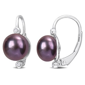 EVERLY JEWELRY | Sterling Silver Freshwater Pearl and Diamond Accent Swirl Stud Earrings– Multiple Pearl Color Options - 1 of 4