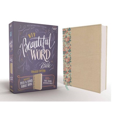 Niv, Beautiful Word Bible, Updated Edition, Peel/Stick Bible Tabs, Leathersoft Over Board, Gold/Floral, Red Letter, Comfort Print - by  Zondervan