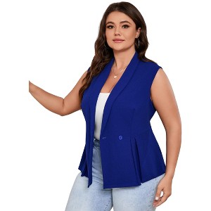 Womens Peplum Sleeveless Blazer Vest Suit Jacket Plus Size Shawl Lapel Button Business Casual Blazer - 1 of 4