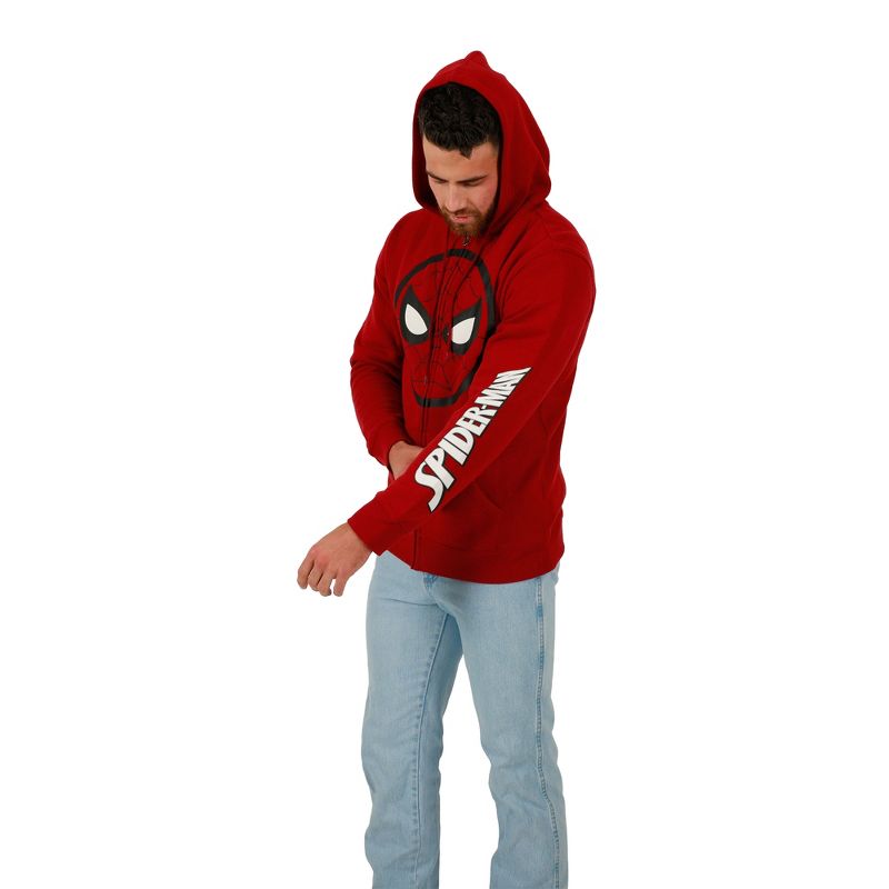 Marvel Spider-Man Mask Logo Long Sleeve Red Adult Zip-Up Hoodie, 4 of 7