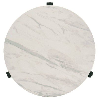Round White Faux Marble and Black Metal End Table