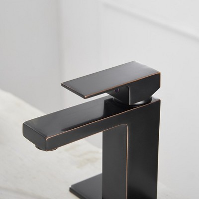 Oil-Rubbed Bronze Single-Handle Low-Arc Bathroom Faucet with Pop-Up Drain