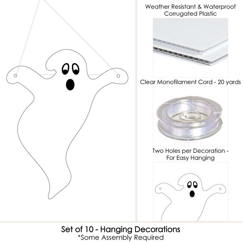 Big Dot of Happiness Hanging Spooky Ghost - Outdoor Hanging Decor - Halloween Party Decorations - 10 Pieces, 4 of 8