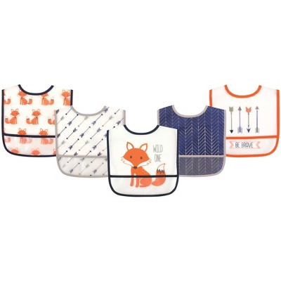Image of Hudson Baby Infant Boy Waterproof PEVA Bibs 5pk, Fox, One Size