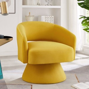 CAVINAS Modern Swivel Barrel Chair with Open Backrest, Upholstered Velvet Accent Chair with 360 Degree Wood Base - 1 of 4