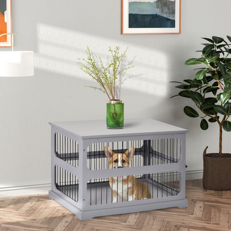 PawHut Dog Crate Furniture Decorative Cage Kennel with Strong Construction Materials & a Classic Americana Style, Gray, 3 of 9