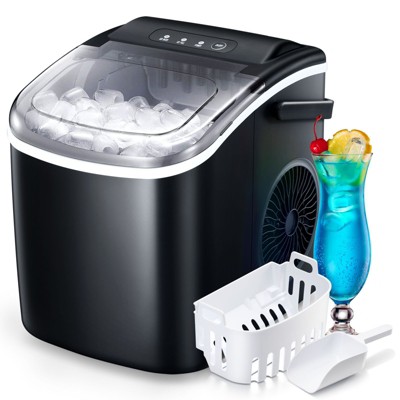 R.W.FLAME Portable Ice Maker,Countertop Model,Self-Cleaning,26.5lbs/24Hrs,6 Mins/9 Pcs Bullet Ice,Includes Ice Scoop and Basket