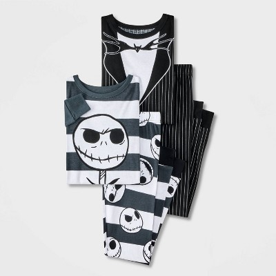 Boys' 4pc Nightmare Before Christmas Long Sleeve Pajama Set - White/Black