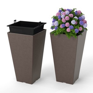 Costway 14"/22.5" Square Taper Planter Set of 2 with Removable Inner Bucket & Drainage Holes - 1 of 4