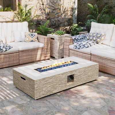 42/56 inch Outdoor Magnesium Oxide Fire Pit Table Propane for Outside Patio with Tank Cover
