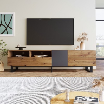 VYNXARIA Modern 80-Inch TV Stand with Double Storage and Drop Down Doors - Stylish Media Console for Living Room and Home Theatre