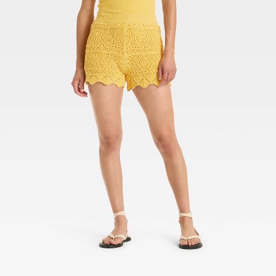 Women's High-Rise Crochet-Style Pull-On Shorts - A New Day™ Yellow S