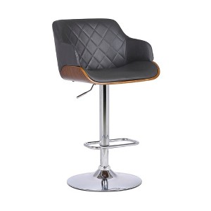 FurniFact,Adjustable Swivel Bar Stool with Grey Faux Leather and Walnut Finish - 1 of 4