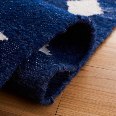 Ivory and Navy Geometric Handwoven Kilim Area Rug