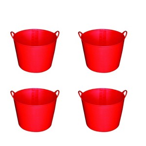 Little Giant FT11RED 11 Gallon Indoor Outdoor Heavy Duty Impact Resistant Multipurpose Farm Bucket Rubber Flex Tub with Handles (4 Pack) - 1 of 4