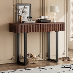 TIRAMISUBEST Solid Wood Entryway Table with Fluted Design, Modern Minimalist Console Table with Storage, Narrow Sofa Table with Metal Legs - 1 of 4