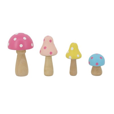 Transpac Wood Polka Dot Mushrooms Set of 4 Home Decorations Easter