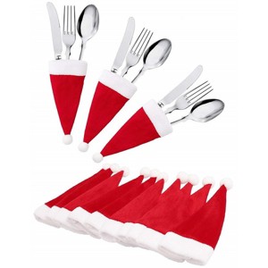 CAPPSLEE 10 Pieces Mini Christmas Hat Cutlery Bags, Festive Knife and Fork Covers for Holiday Table Decor and Wine Bottle Toppers - 1 of 4