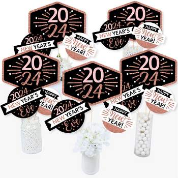 Big Dot of Happiness Rose Gold Happy New Year - 2024 New Year's Eve Party Centerpiece Sticks - Table Toppers - Set of 15