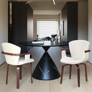 Mid-Century Modern Bentwood Swivel Dining Chairs (Set of 2) – Heat-Pressed PU Leather Accent Chairs in White - 1 of 4