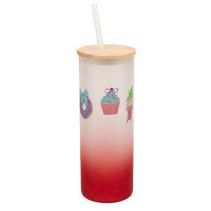 Elanze Designs 25 Ounce Frosted Glass Gradient Travel Tumbler With Straw and Wooden Lid, Pastel Dessert Red - 1 of 1