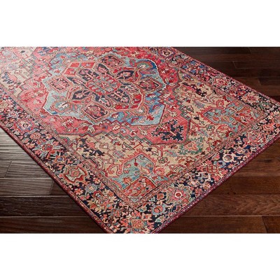 Manche Traditional Bright Red and Navy Synthetic Area Rug 3'6" x 5'6"