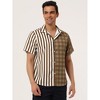 Lars Amadeus Men's Contrast Color Short Sleeves Striped Plaid Printed Shirt - 3 of 4