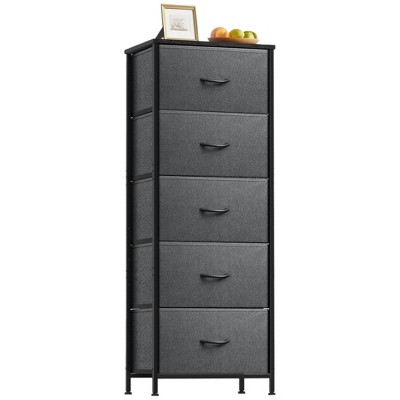 FONTOI Nightstand with 5 Drawers Bedside Table with Removable Fabric Bins Organizer for Bedroom Nursery Closet Living Room, 15.7"*11.8"*47.8"