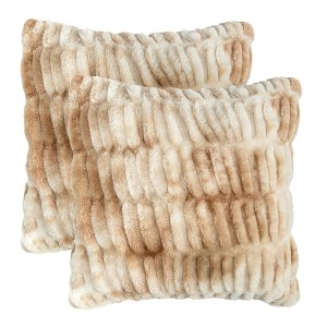 Chanasya Ruched Faux Fur Throw Pillow Covers - 2 Pieces - 18" x 18” - 1 of 4