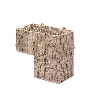 Hastings Home Handmade Woven Seagrass Wicker Staircase Basket With Handles - 14", Natural Color - 1 of 4