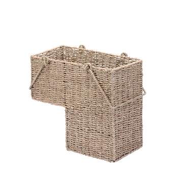 Hastings Home Handmade Woven Seagrass Wicker Staircase Basket With Handles - 14", Natural Color