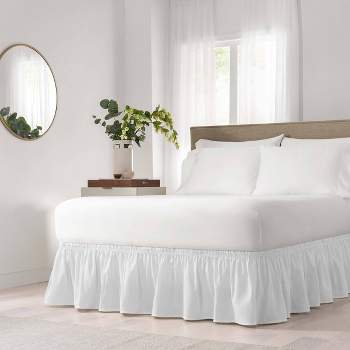 White Wrap Around Solid Ruffled Bed Skirt (Queen/King) (80" X 60") - EasyFit