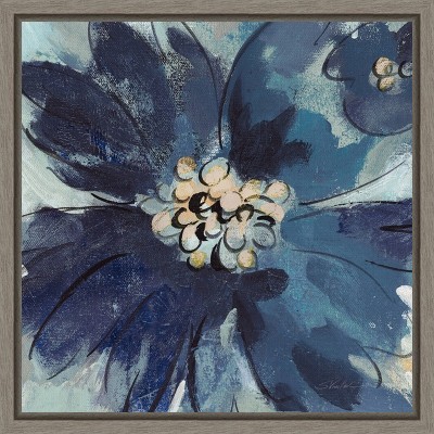 Inky Floral Blue and Yellow Canvas Wall Art Print