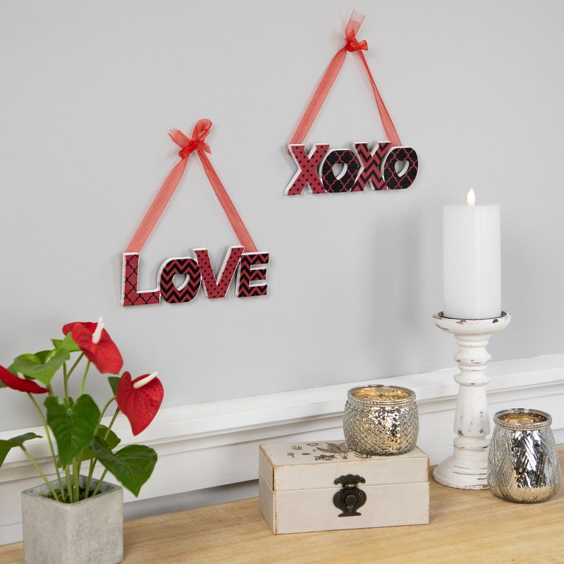 Northlight Wooden LOVE and XOXO Valentine's Day Wall Decorations - 8" - Red and Black - Set of 2, 2 of 7